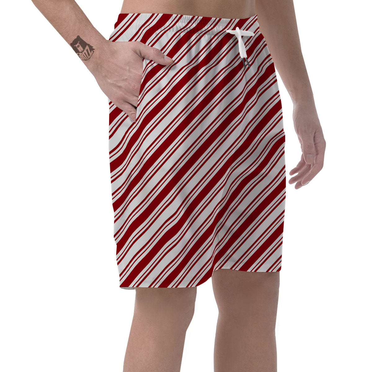 Stripes Xmas Candy Cane Print Pattern Men's Shorts-grizzshop