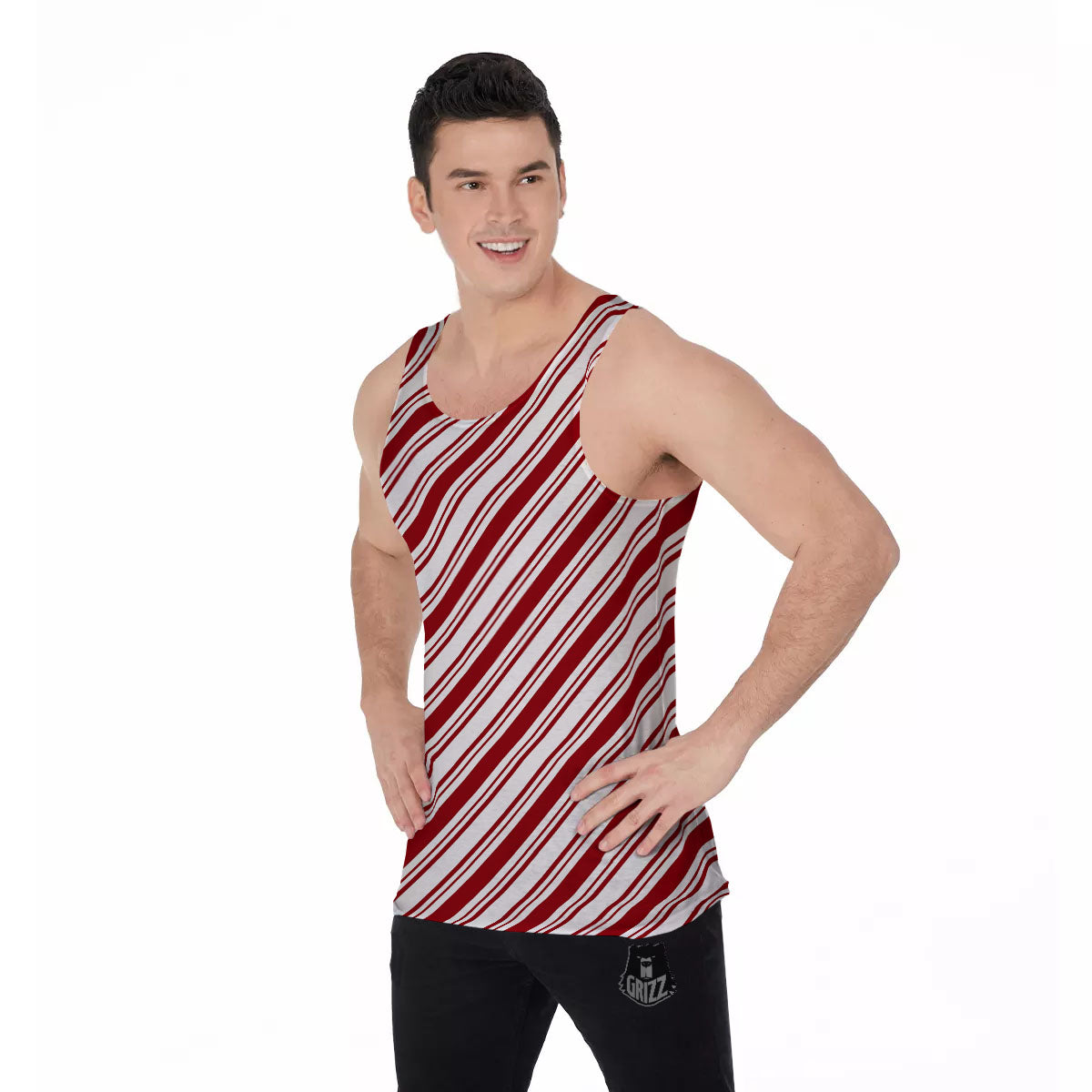 Stripes Xmas Candy Cane Print Pattern Men's Tank Top-grizzshop