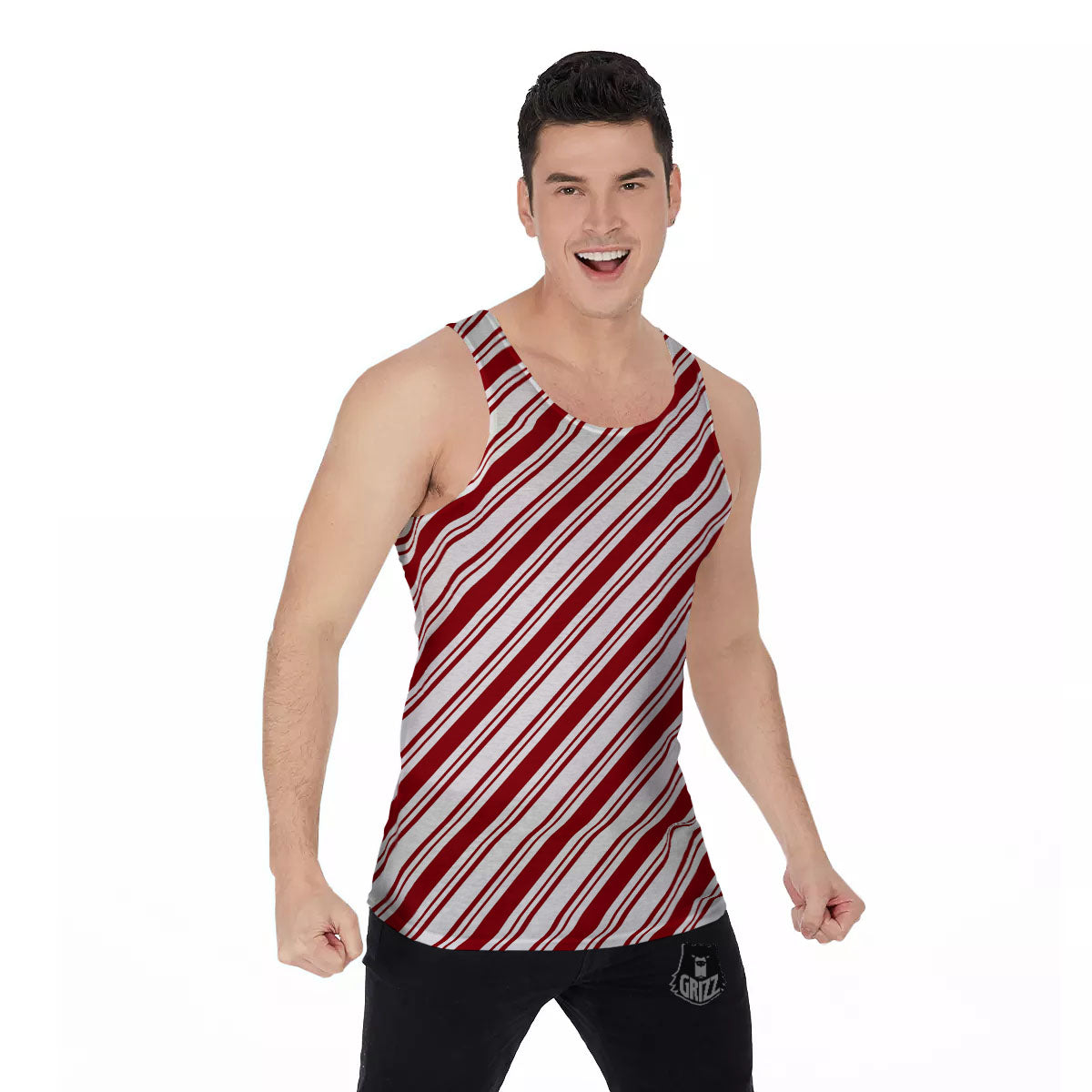 Stripes Xmas Candy Cane Print Pattern Men's Tank Top-grizzshop