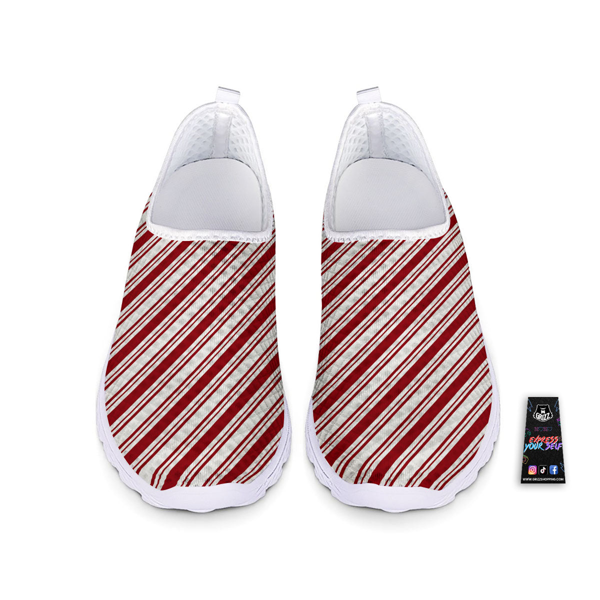 Stripes Xmas Candy Cane Print Pattern Nurse Shoes-grizzshop