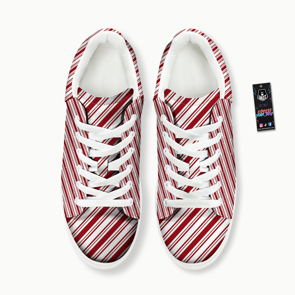 Stripes Xmas Candy Cane Print Pattern Platform Shoes-grizzshop