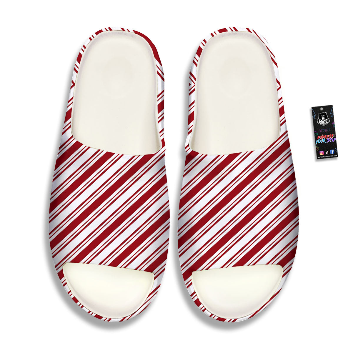 Stripes Xmas Candy Cane Print Pattern Sandals-grizzshop