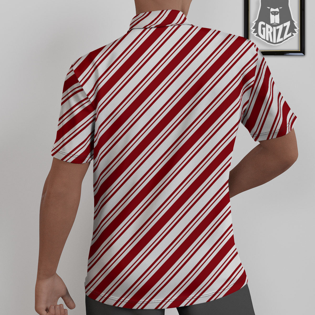Stripes Xmas Candy Cane Print Pattern Untucked Shirts-grizzshop