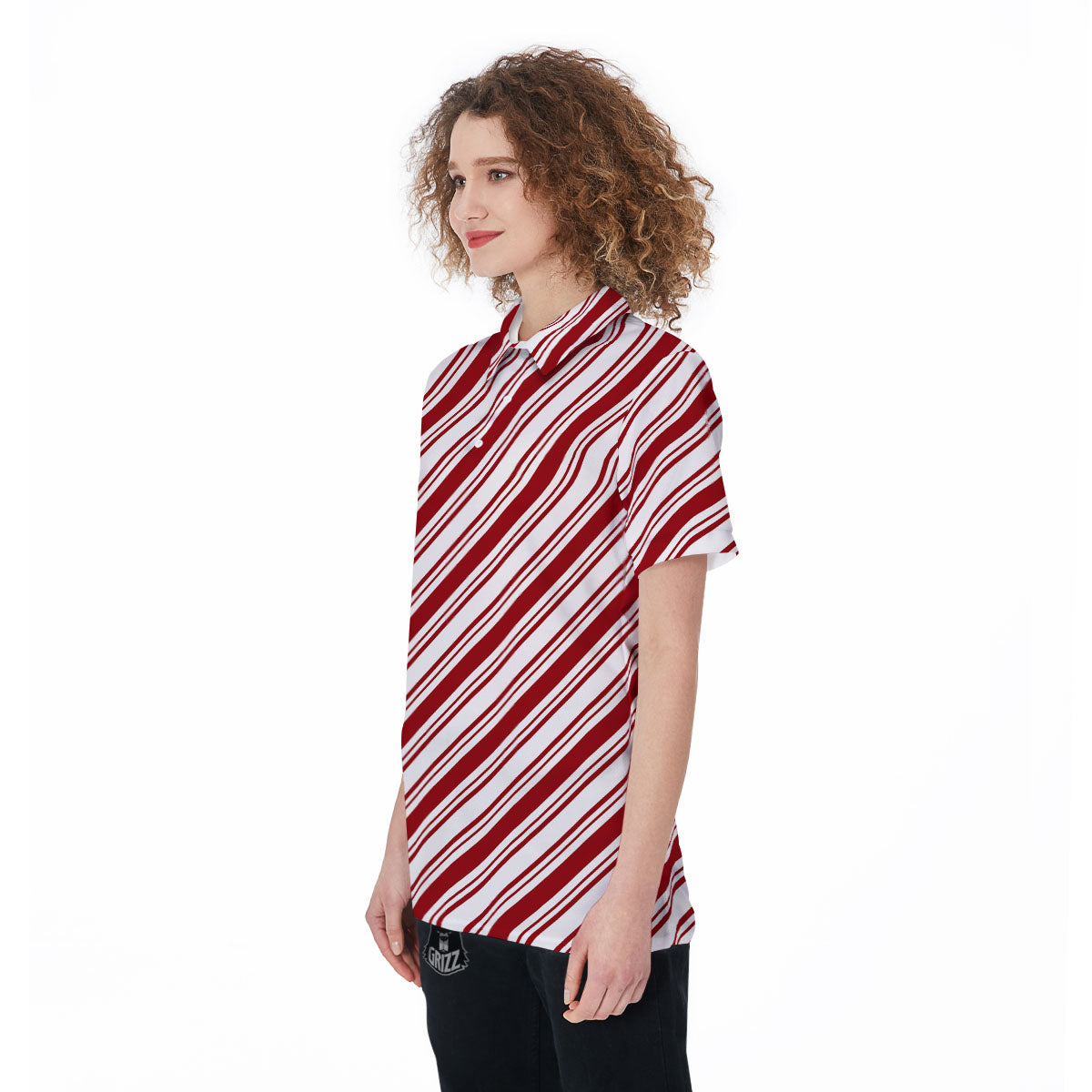 Stripes Xmas Candy Cane Print Pattern Women's Golf Shirts-grizzshop