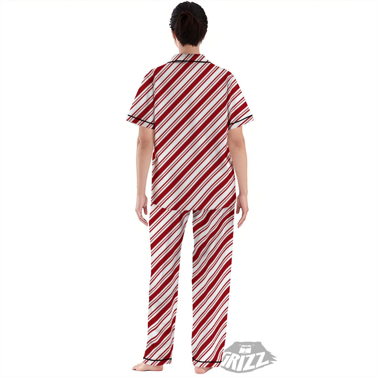 Stripes Xmas Candy Cane Print Pattern Women's Pajamas Set-grizzshop