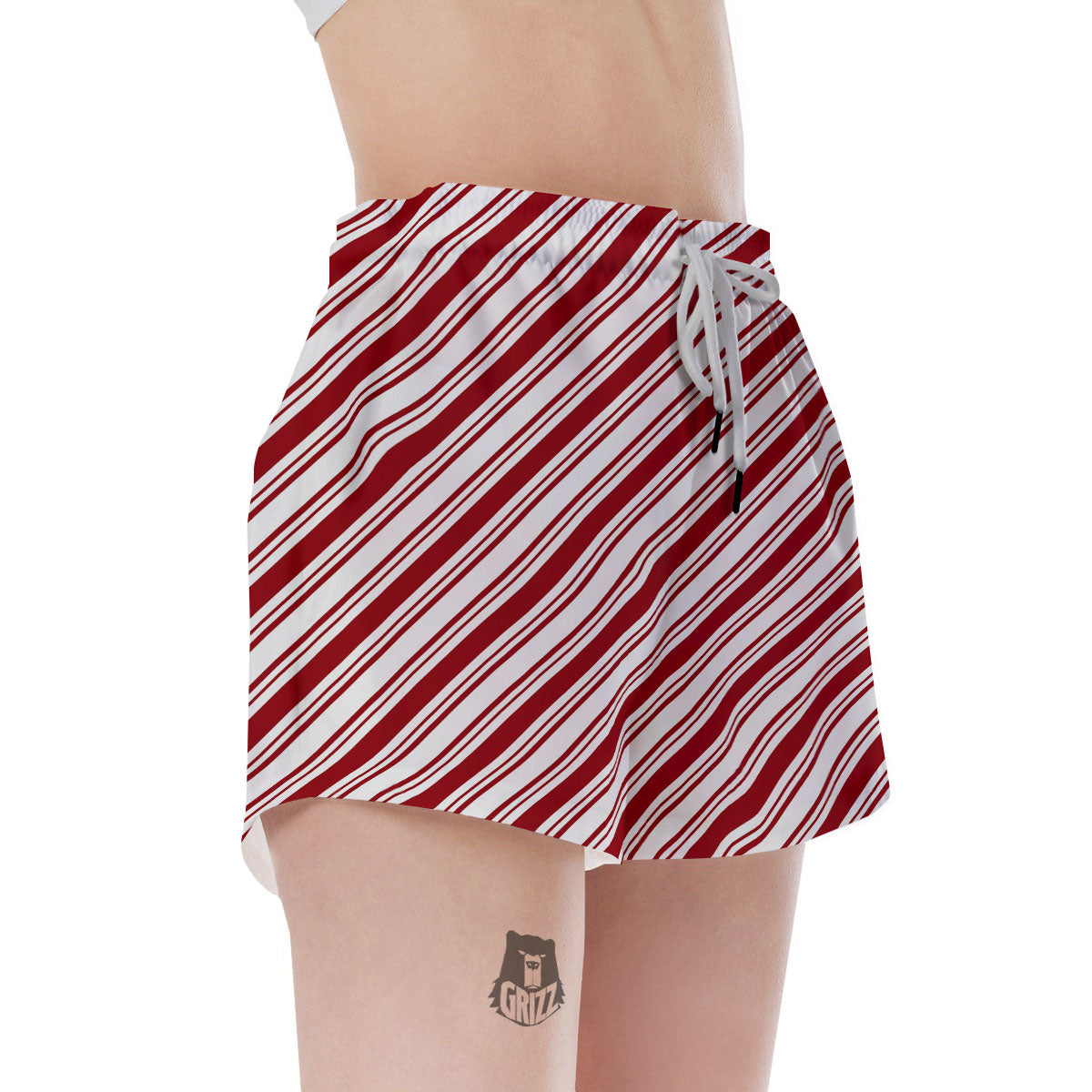 Stripes Xmas Candy Cane Print Pattern Women's Shorts-grizzshop