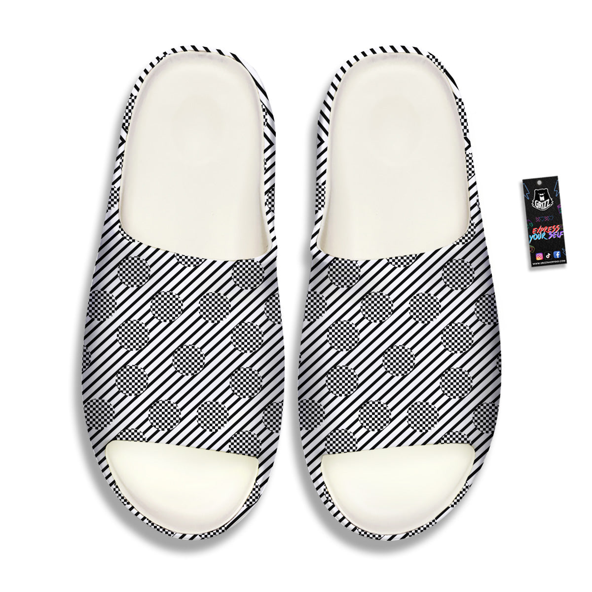 Stripes And Checkered Polka Dots Print Pattern Sandals-grizzshop