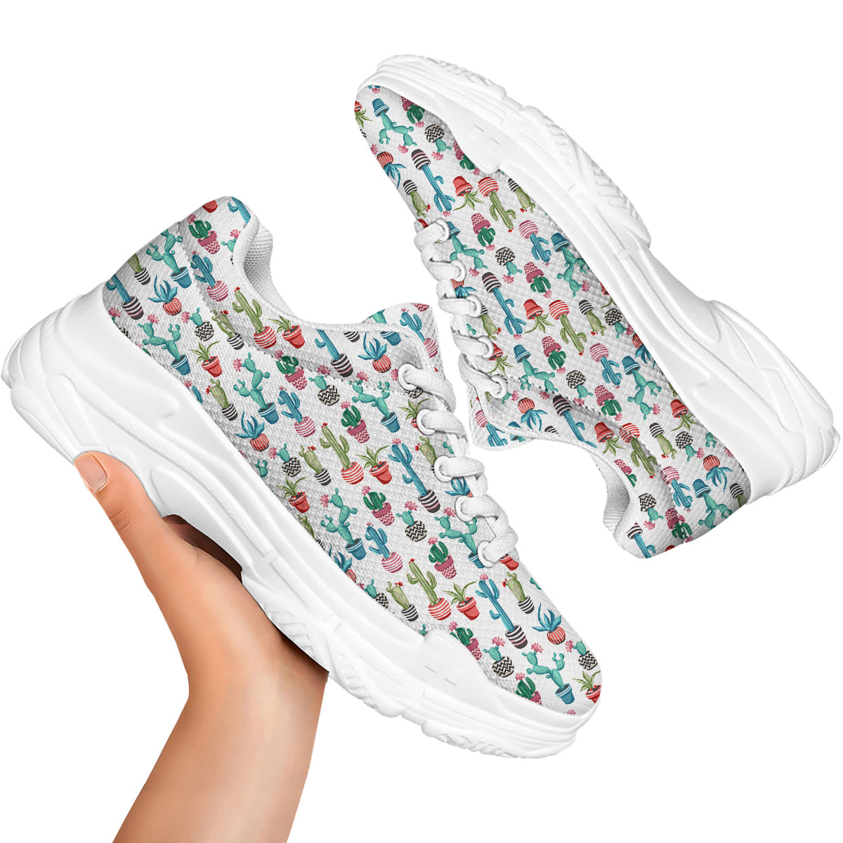 Succulent And Cute Cactus Print White Chunky Shoes-grizzshop