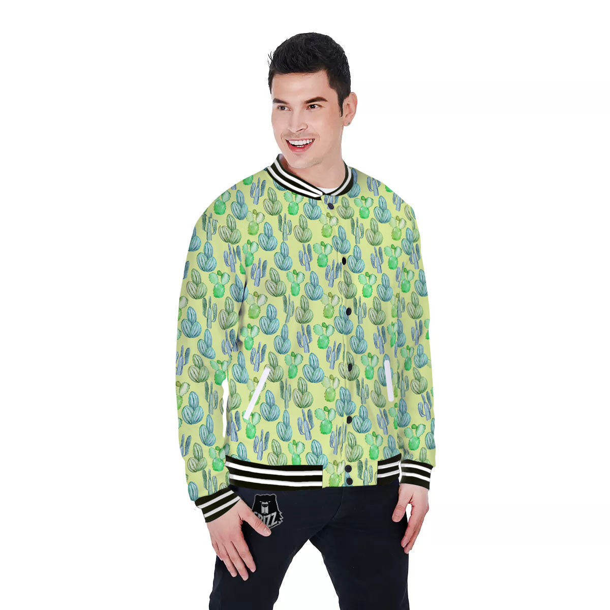 Succulent And Pastel Cactus Print Baseball Jacket-grizzshop