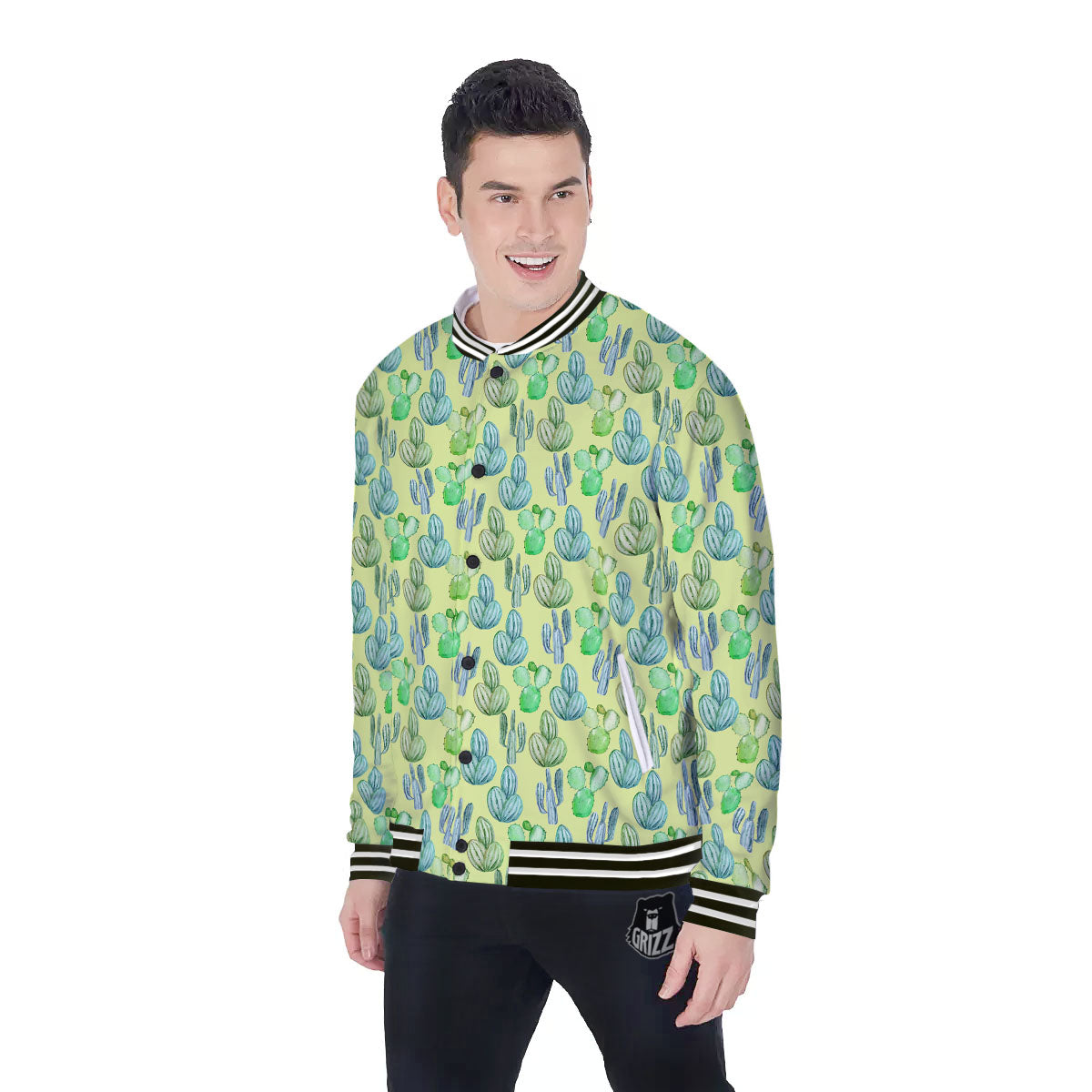 Succulent And Pastel Cactus Print Baseball Jacket-grizzshop