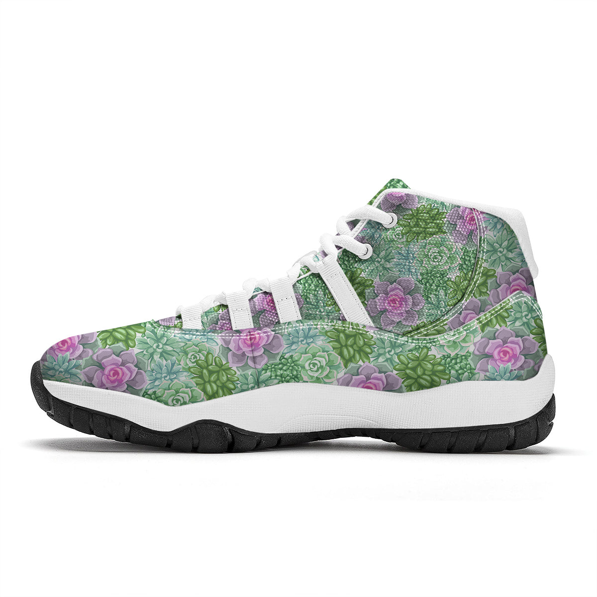 Succulent Pink And Green Print Pattern White Bball Shoes-grizzshop