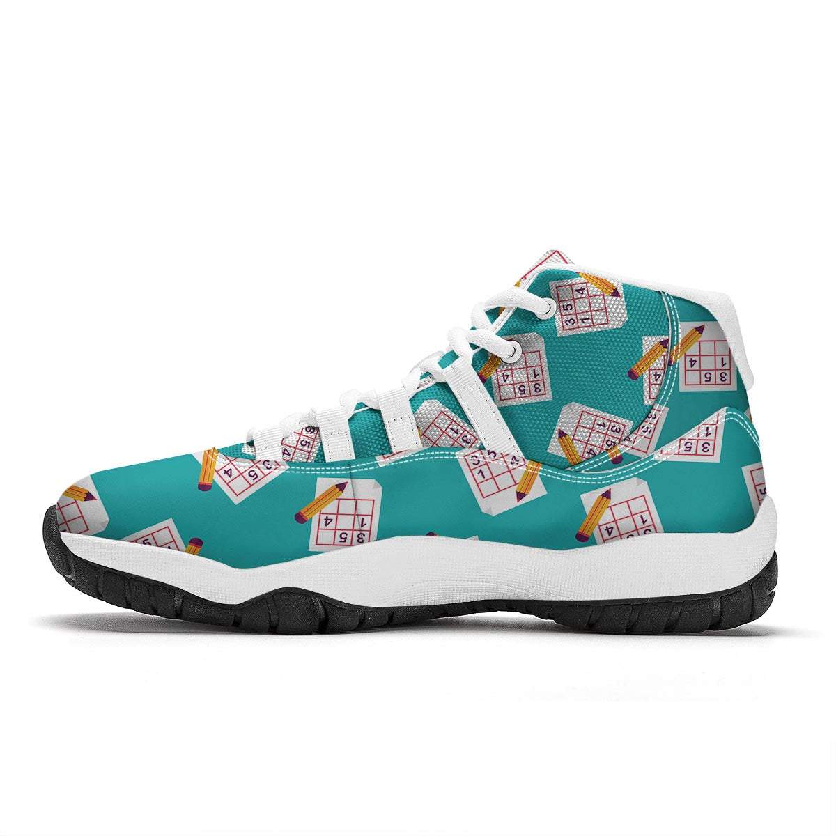 Sudoku Pattern Print White Bball Shoes-grizzshop