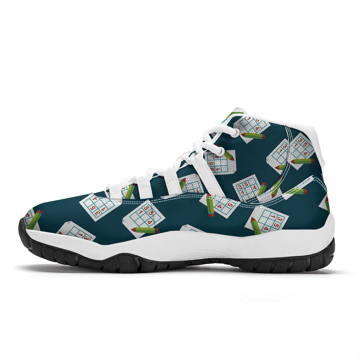 Sudoku Print Pattern White Bball Shoes-grizzshop