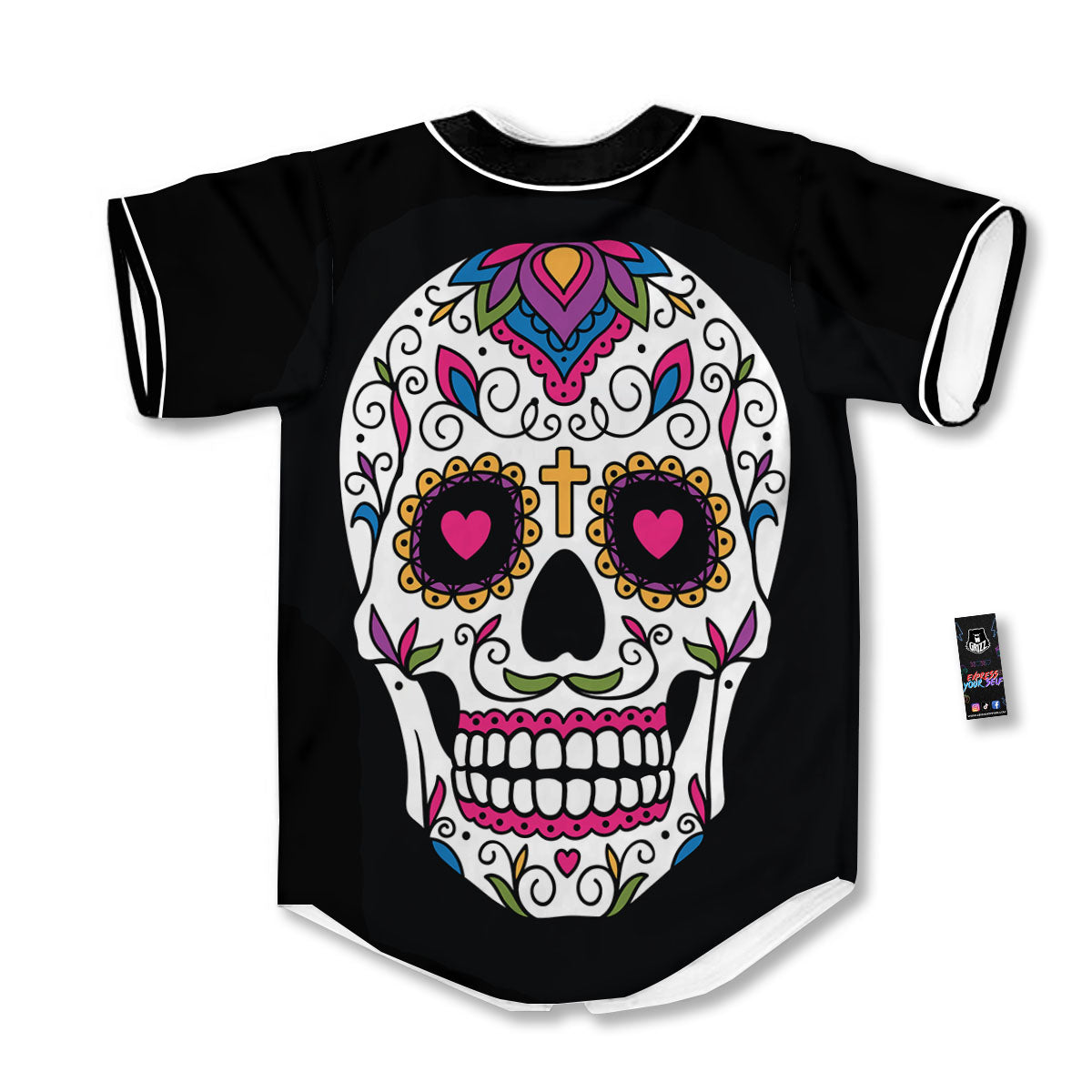 Sugar Skull Day Of The Dead Print Baseball Jersey-grizzshop