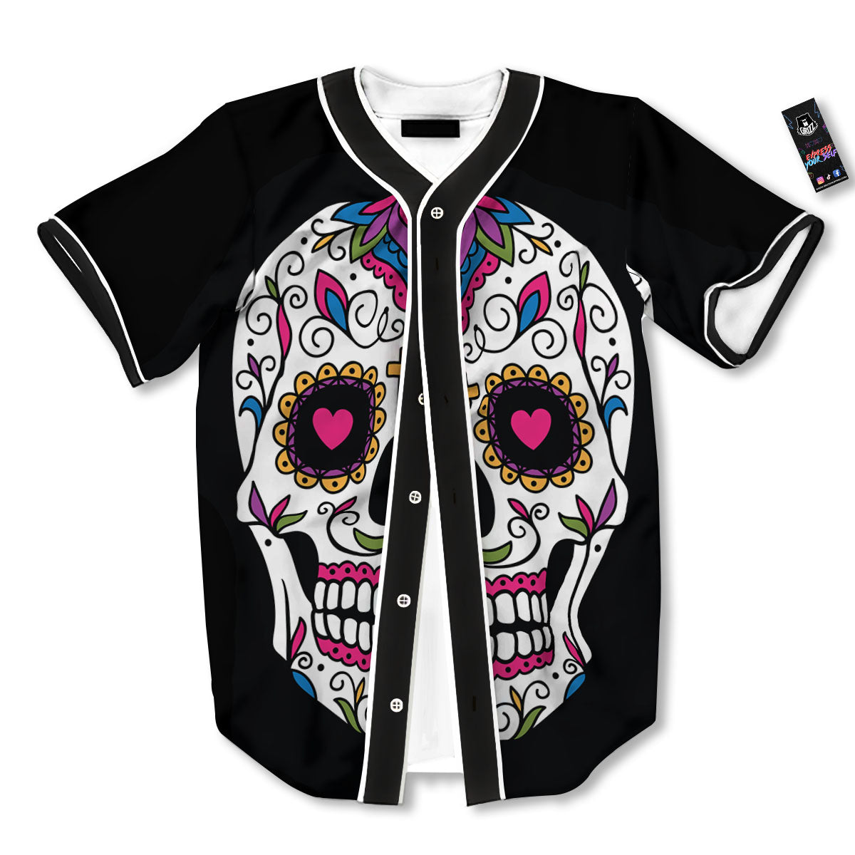 Sugar Skull Day Of The Dead Print Baseball Jersey-grizzshop