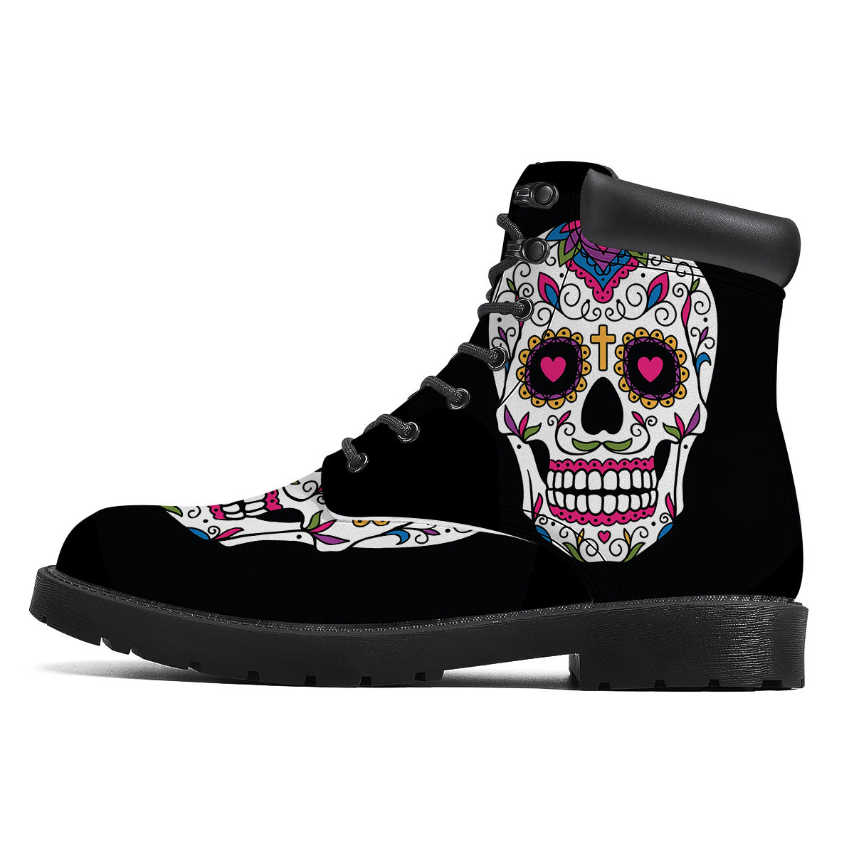 Sugar Skull Day Of The Dead Print Boots-grizzshop