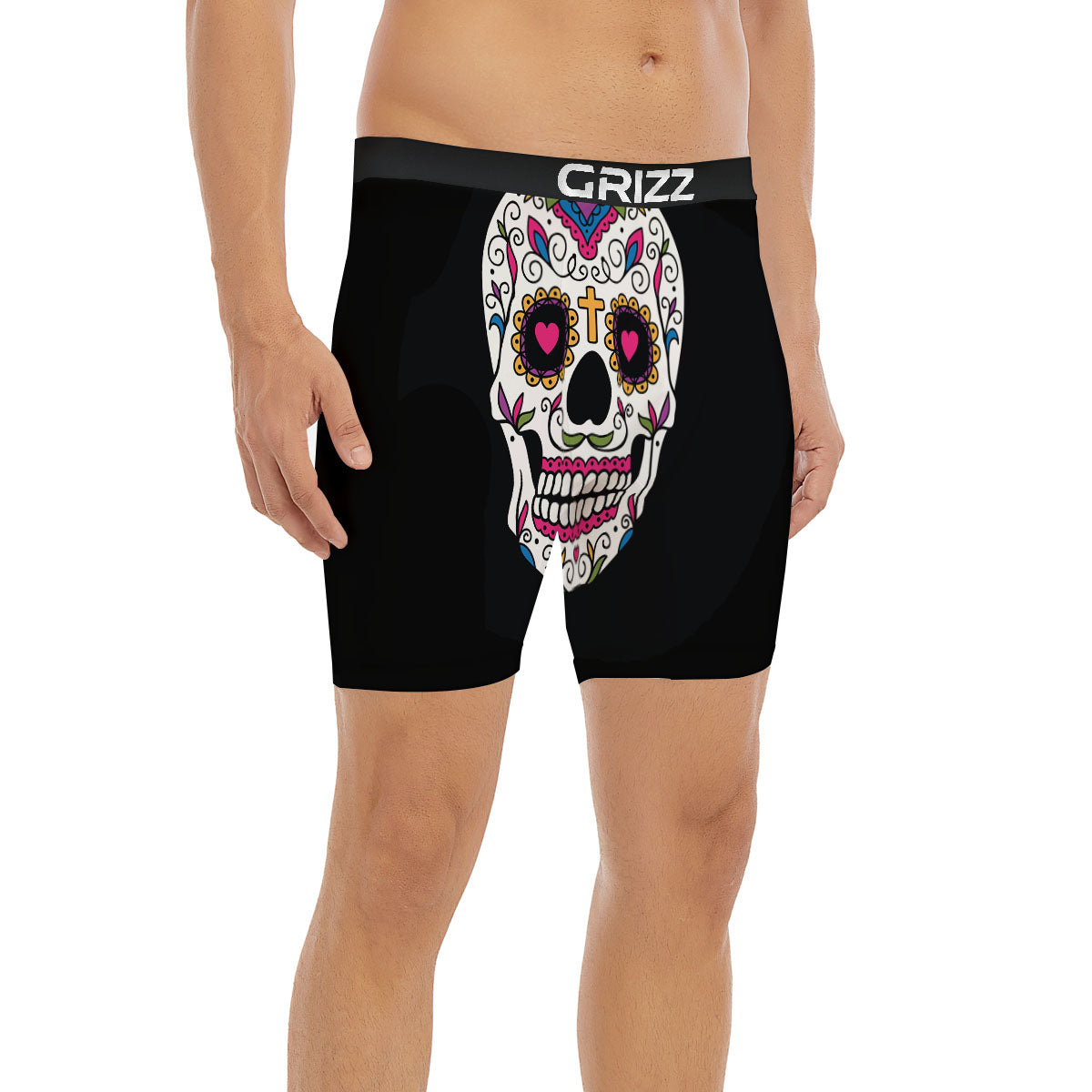 Sugar Skull Day Of The Dead Print Boxer Briefs-grizzshop