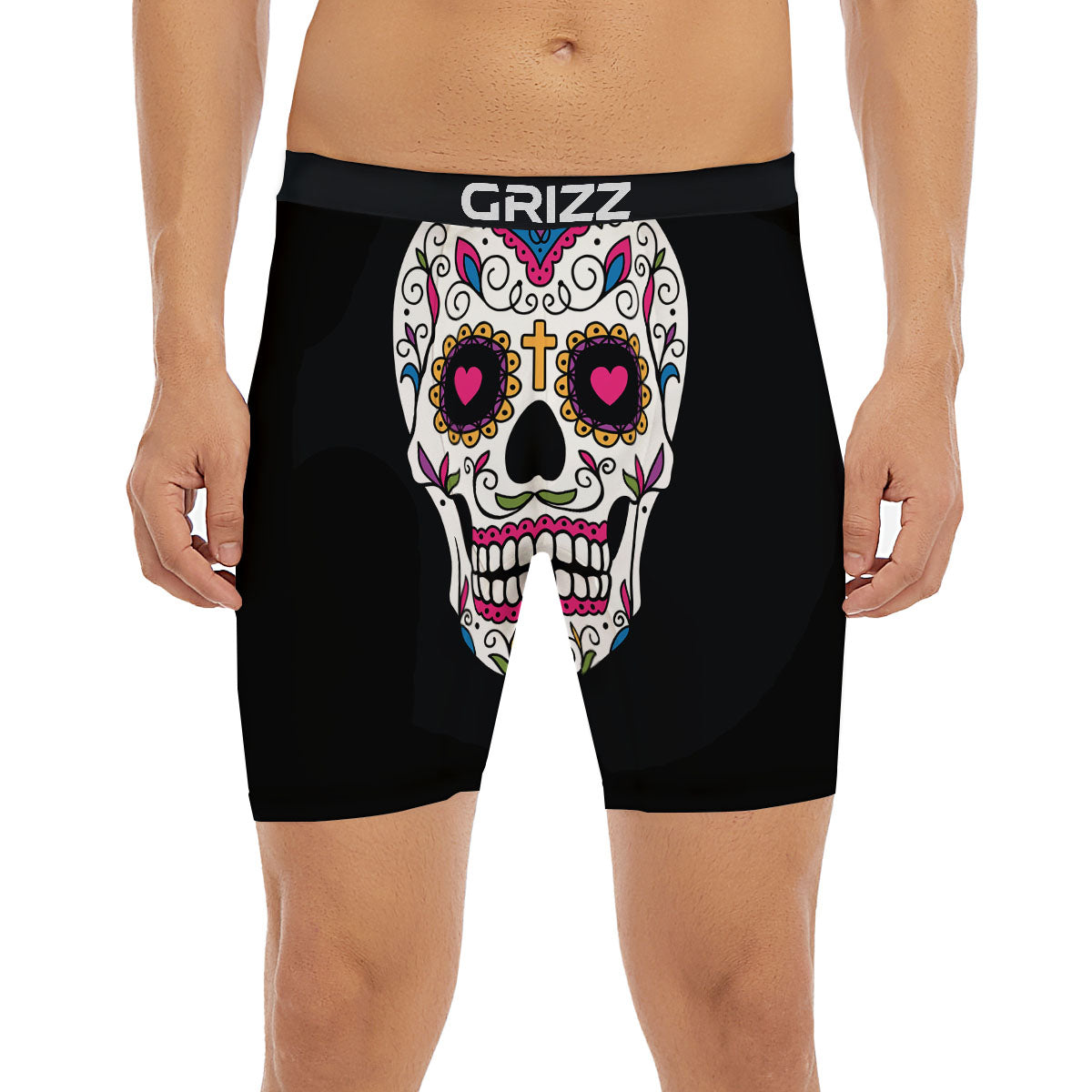 Sugar Skull Day Of The Dead Print Boxer Briefs-grizzshop