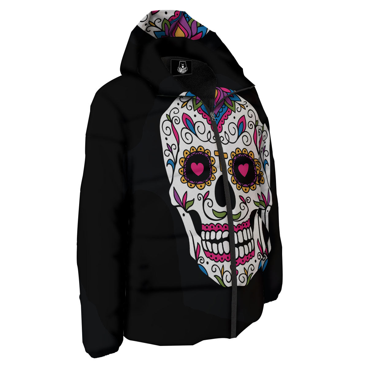 Sugar Skull Day Of The Dead Print Down Jacket-grizzshop