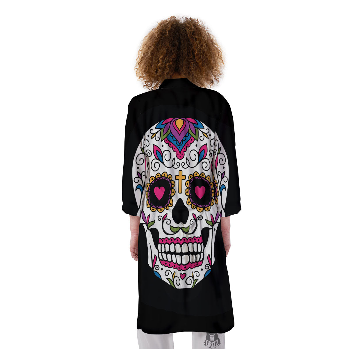 Sugar Skull Day Of The Dead Print Kimono-grizzshop