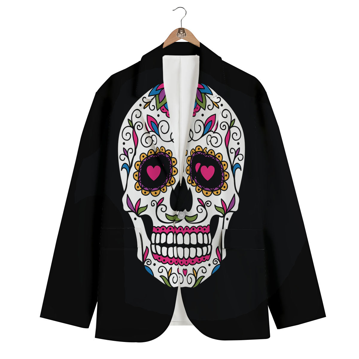Sugar Skull Day Of The Dead Print Men's Blazer-grizzshop