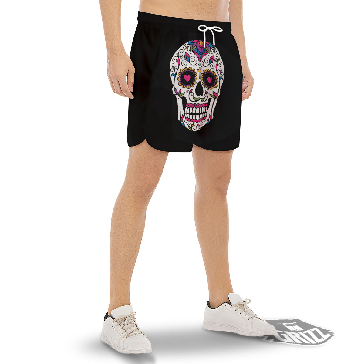 Sugar Skull Day Of The Dead Print Men's Gym Shorts-grizzshop