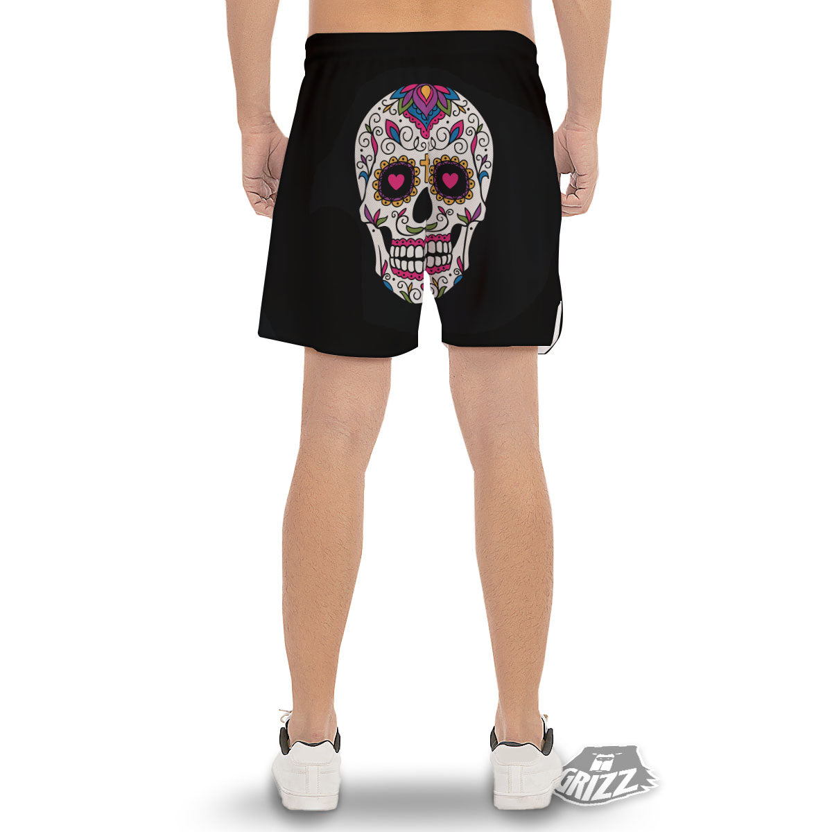 Sugar Skull Day Of The Dead Print Men's Gym Shorts-grizzshop