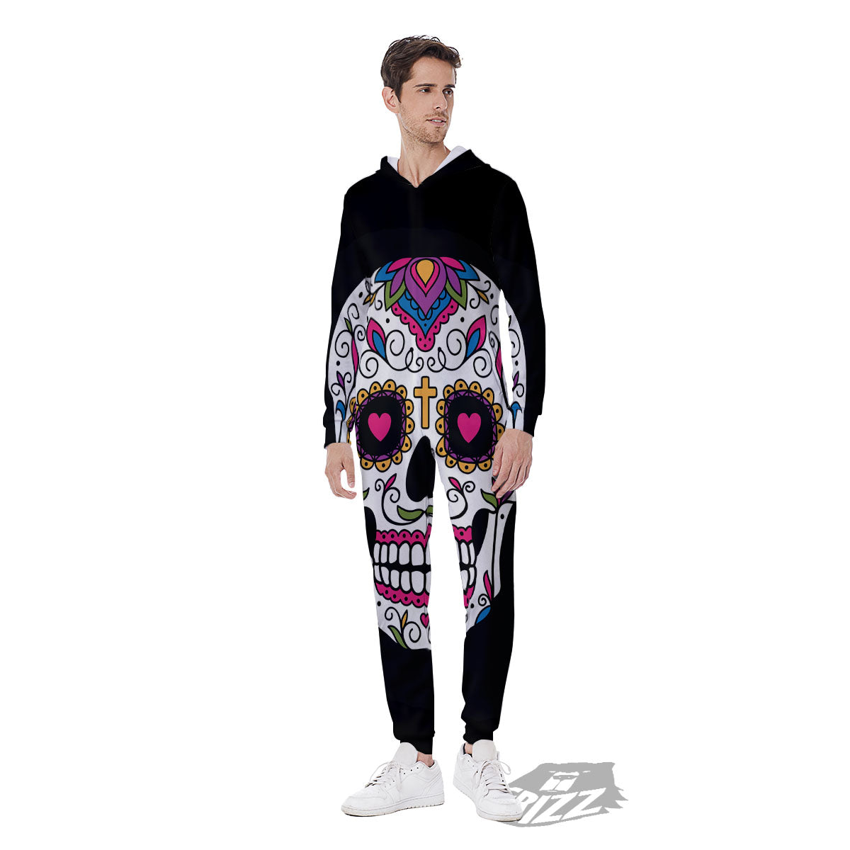 Sugar Skull Day Of The Dead Print Men's Jumpsuit-grizzshop
