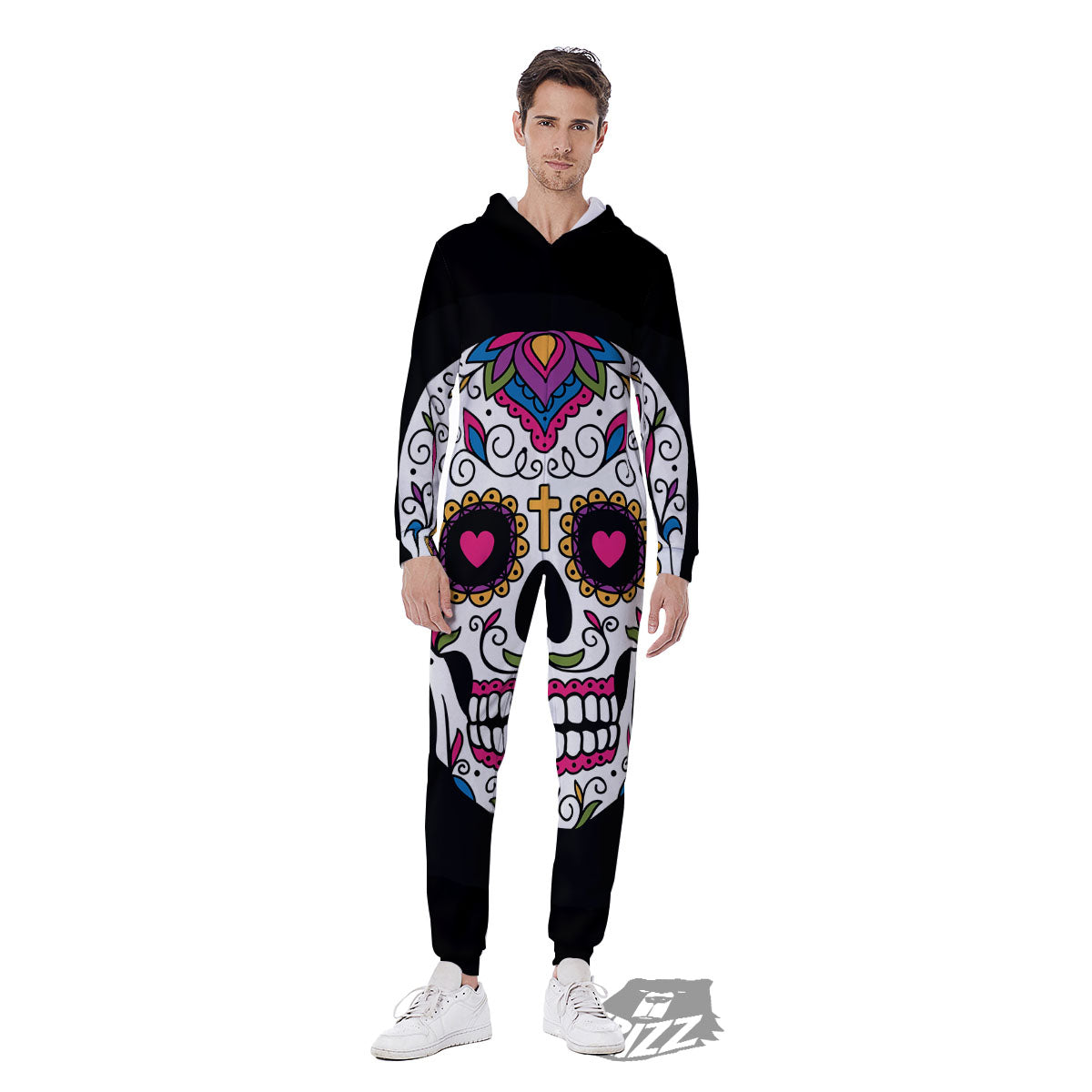 Sugar Skull Day Of The Dead Print Men's Jumpsuit-grizzshop