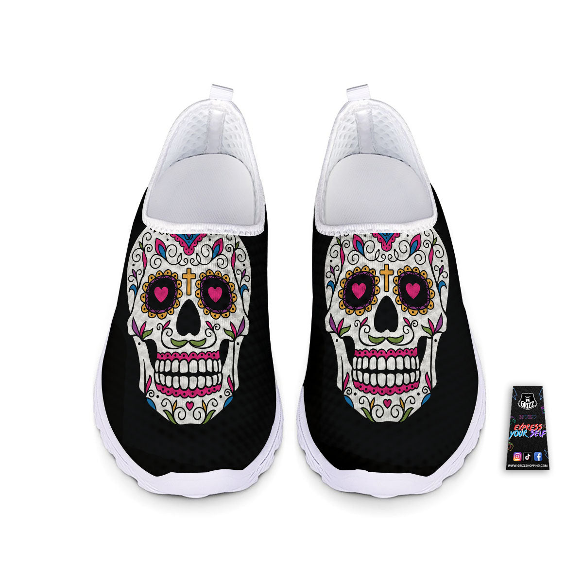 Sugar Skull Day Of The Dead Print Nurse Shoes-grizzshop
