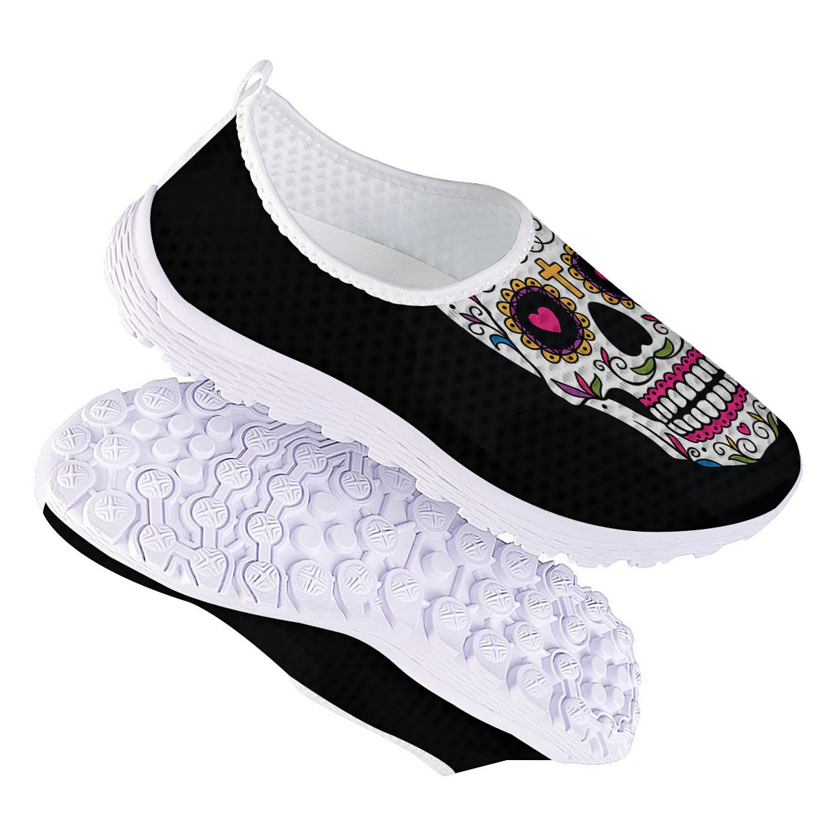 Sugar Skull Day Of The Dead Print Nurse Shoes-grizzshop