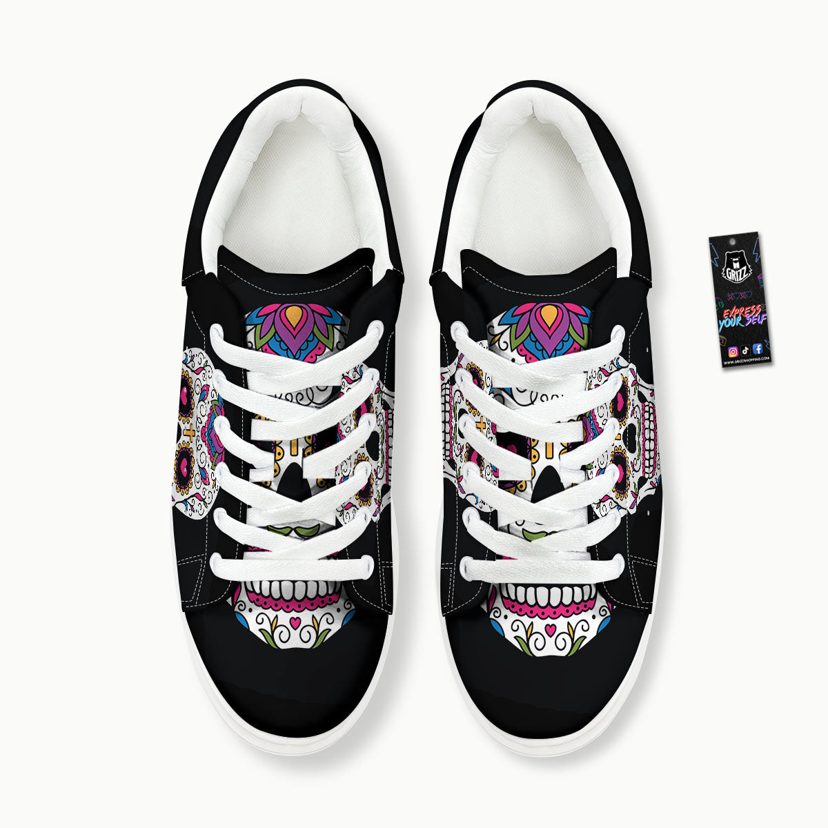 Sugar Skull Day Of The Dead Print Platform Shoes-grizzshop