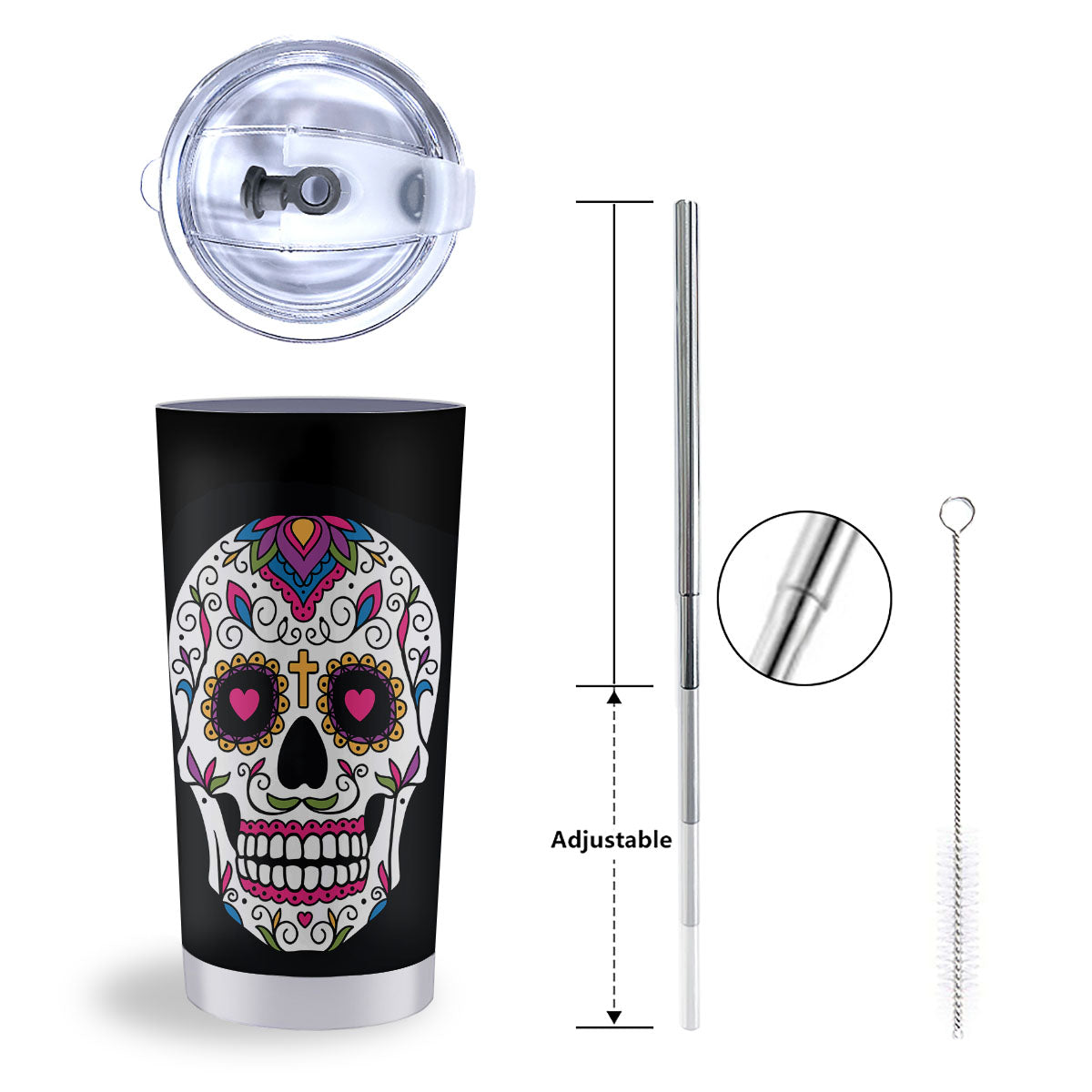 Sugar Skull Day Of The Dead Print Tumbler-grizzshop