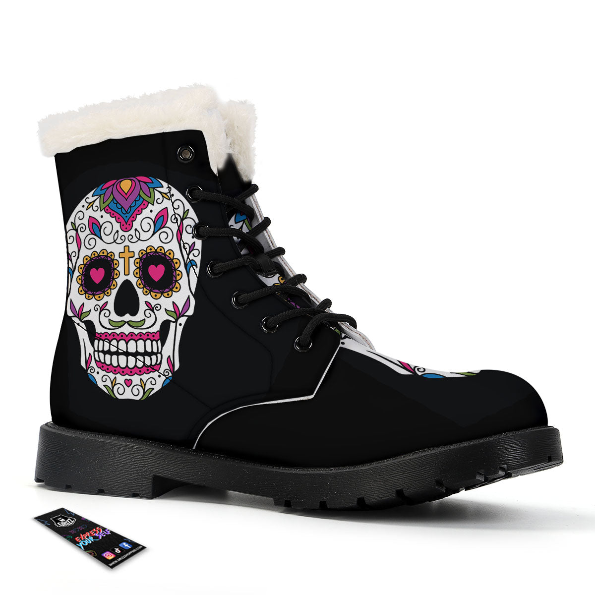 Sugar Skull Day Of The Dead Print Winter Boots-grizzshop