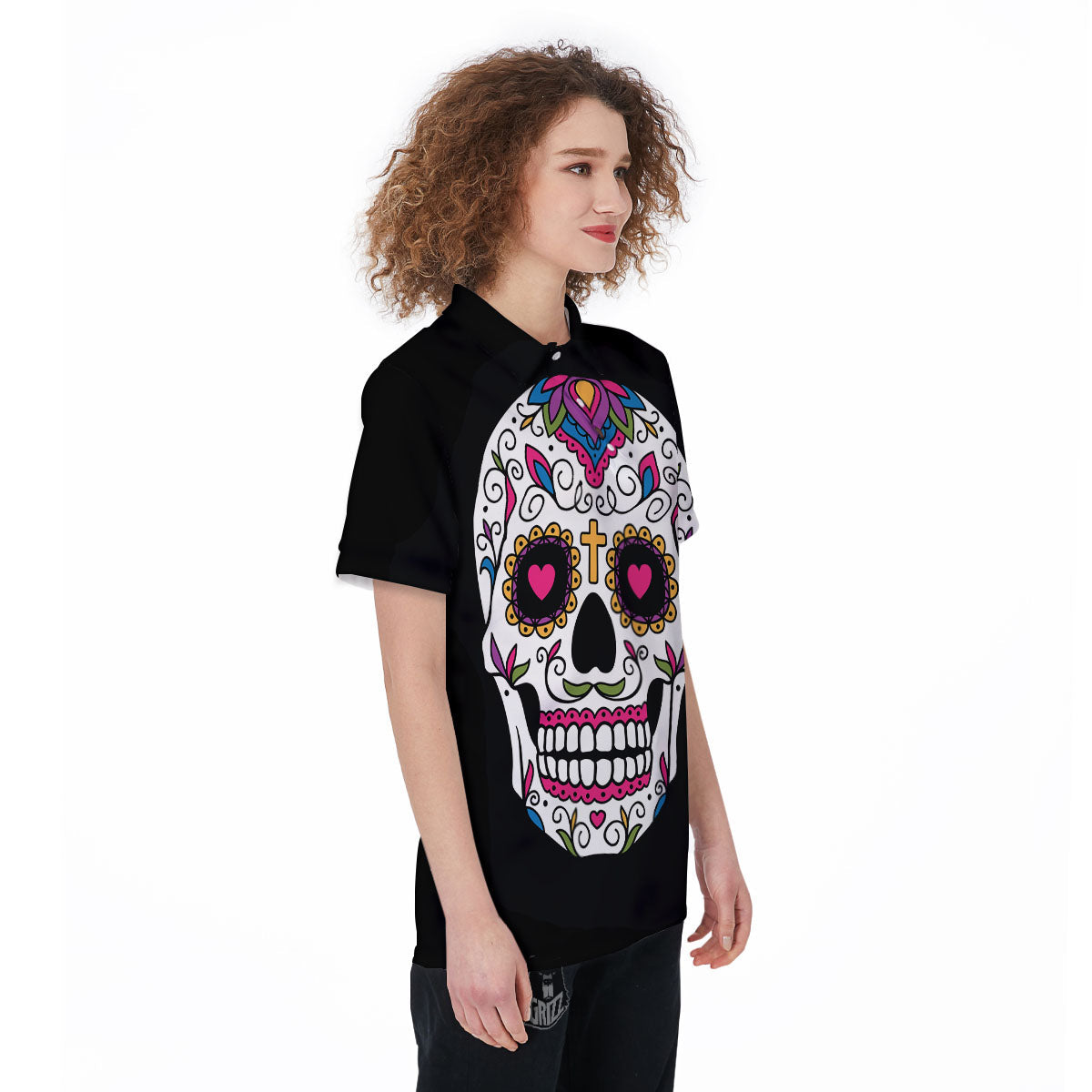 Sugar Skull Day Of The Dead Print Women's Golf Shirts-grizzshop