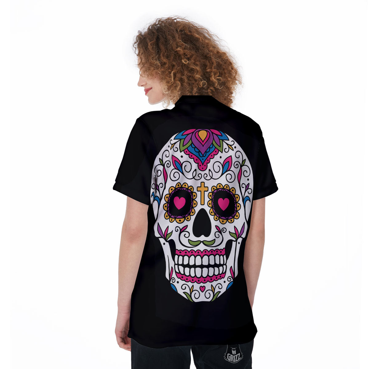Sugar Skull Day Of The Dead Print Women's Golf Shirts-grizzshop