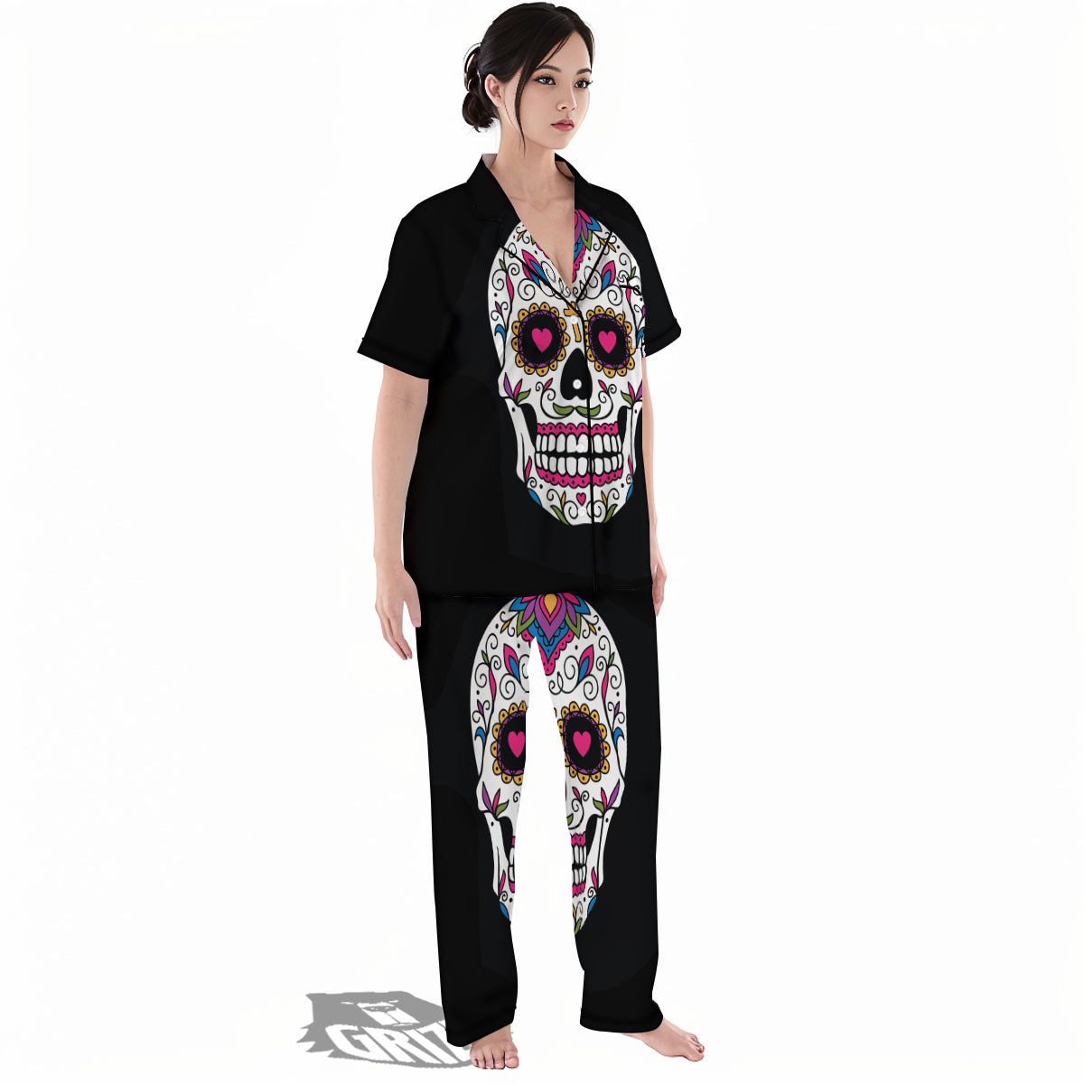Sugar Skull Day Of The Dead Print Women's Pajamas Set-grizzshop