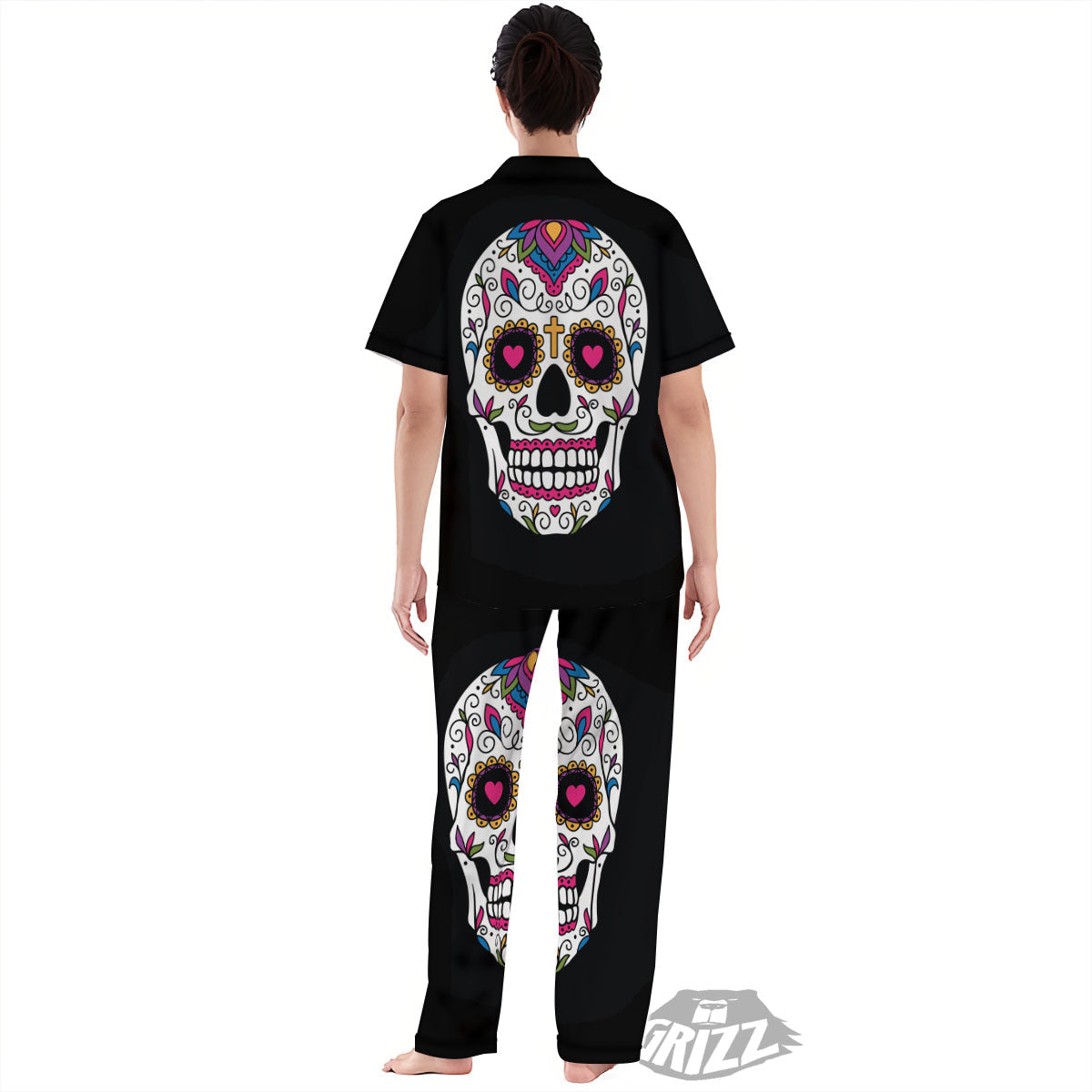 Sugar Skull Day Of The Dead Print Women's Pajamas Set-grizzshop
