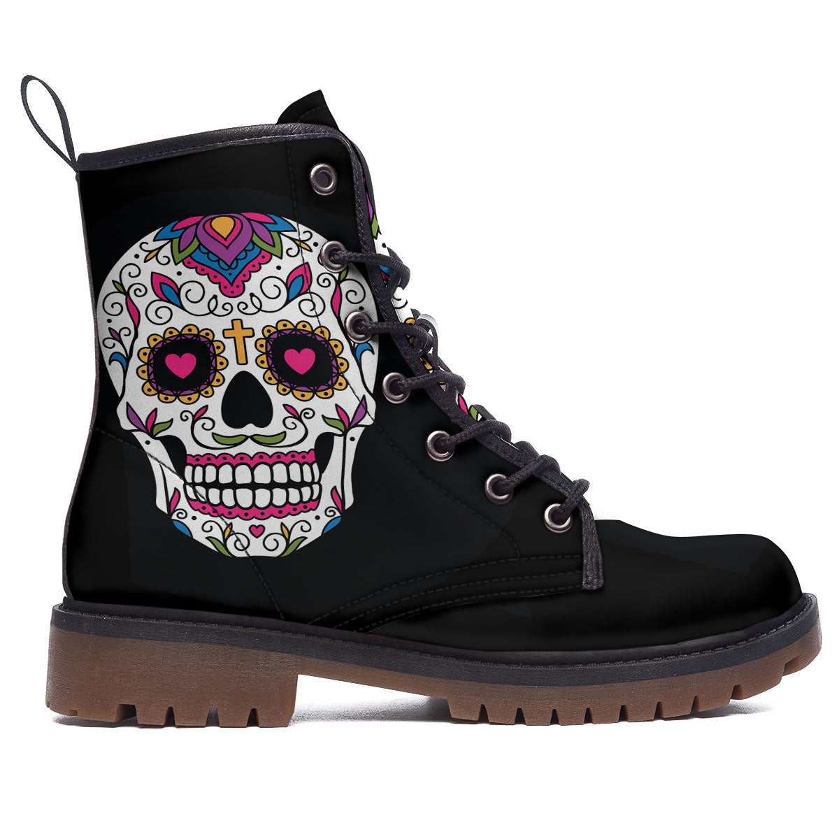 Sugar Skull Day Of The Dead Print Work Boots-grizzshop