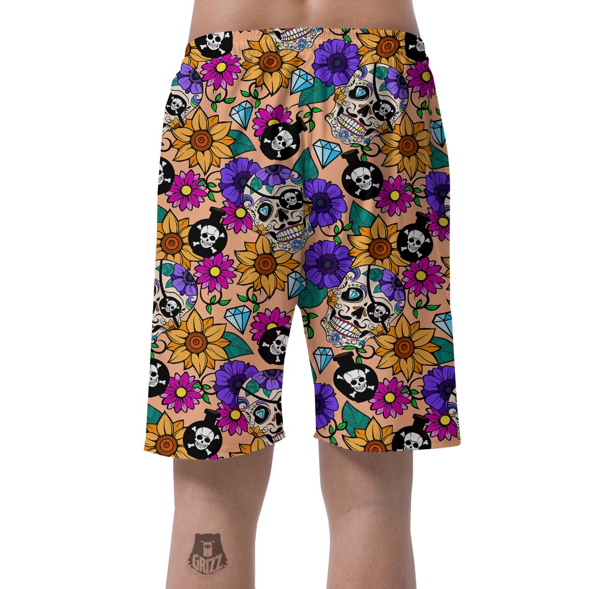 Sugar Skull Flower Men's Shorts-grizzshop
