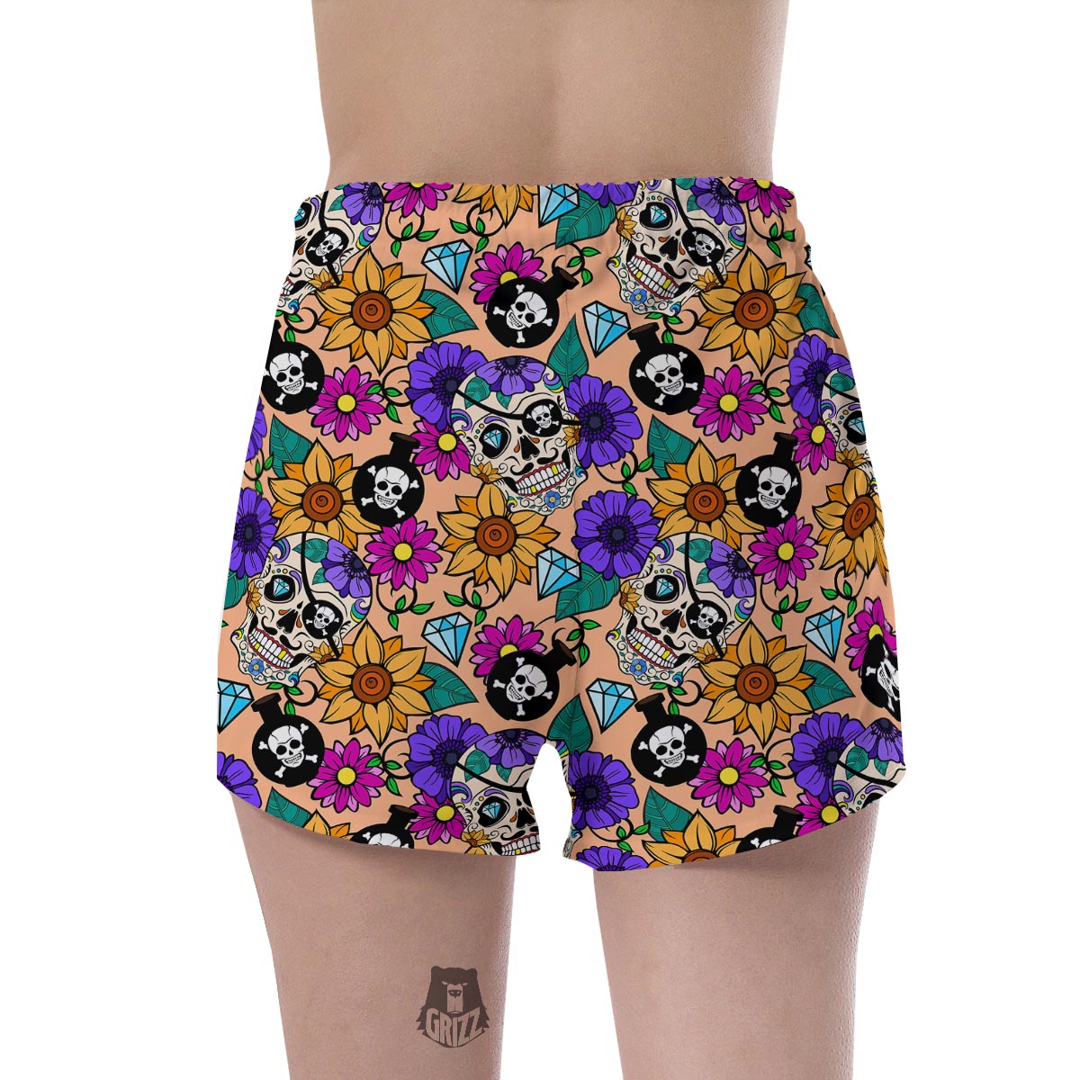 Sugar Skull Flower Women's Shorts-grizzshop