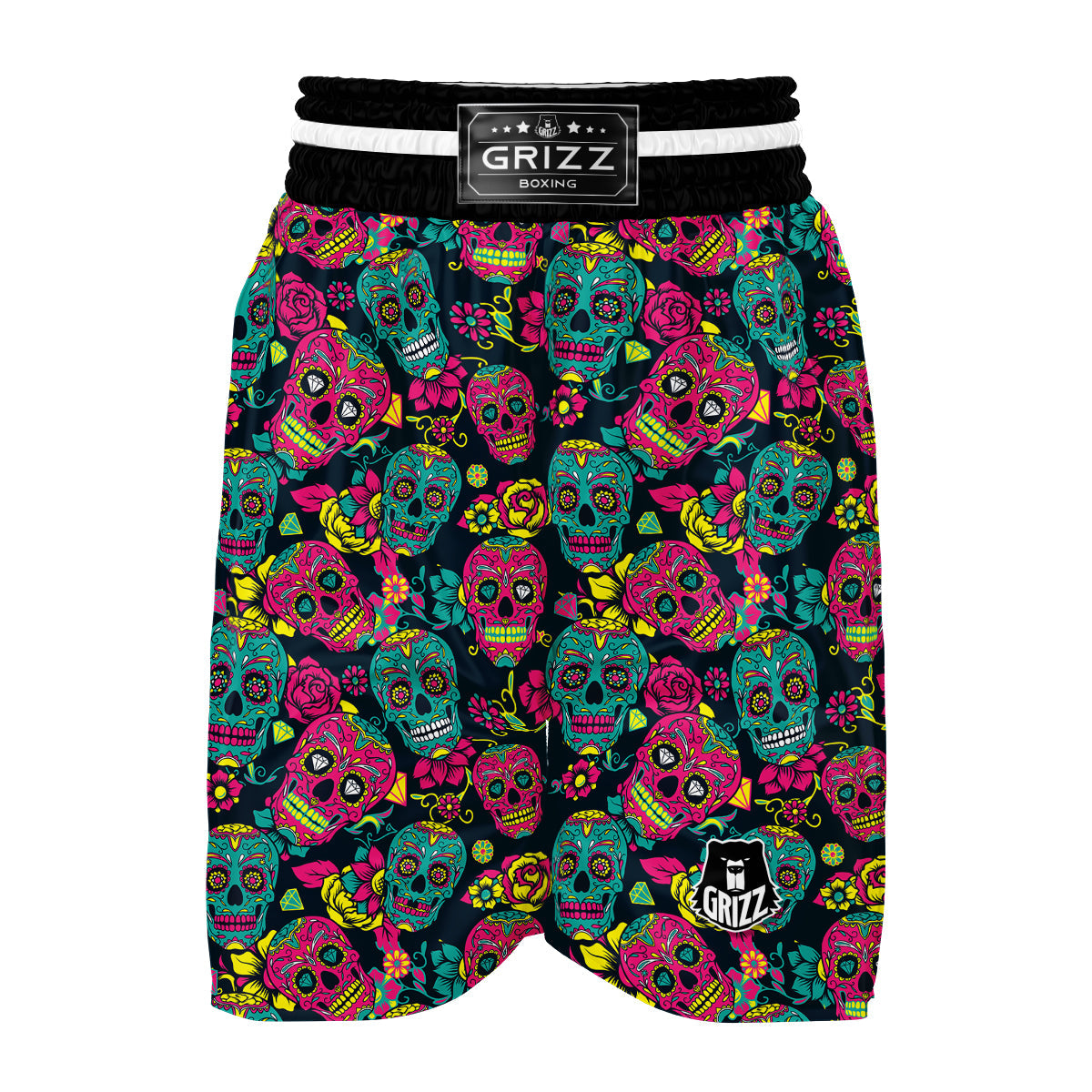 Sugar Skull Girly Skeleton Floral Pattern Print Boxing Shorts-grizzshop