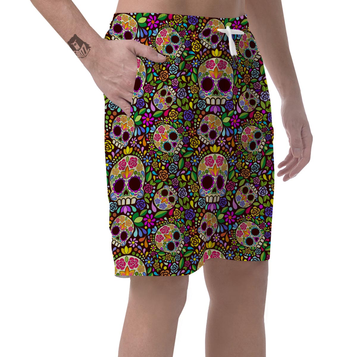 Sugar Skull Mexican Floral Men's Shorts-grizzshop