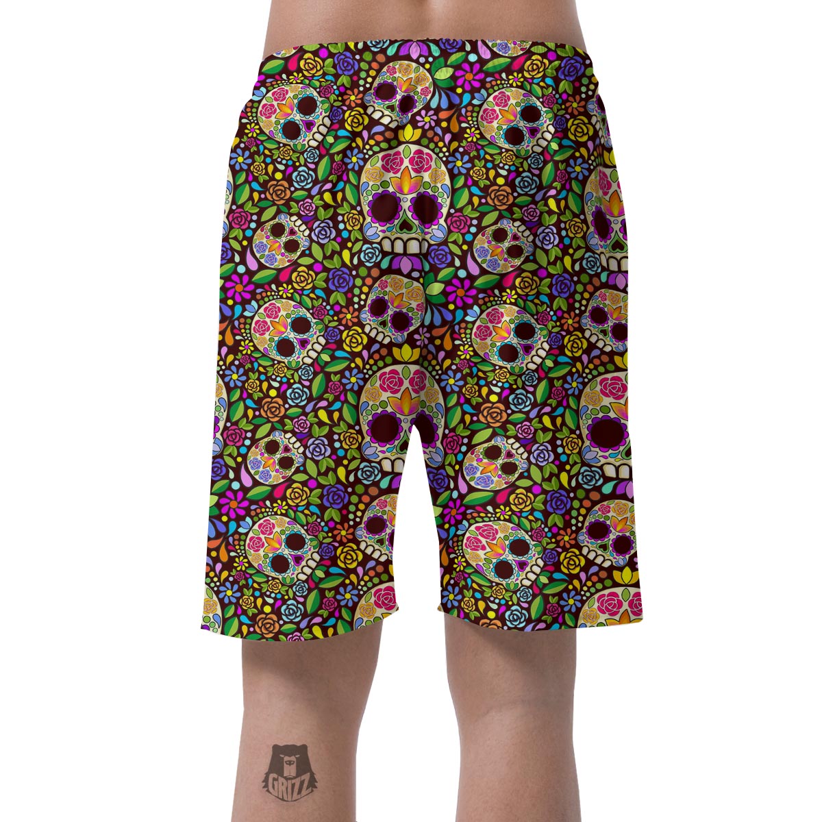 Sugar Skull Mexican Floral Men's Shorts-grizzshop