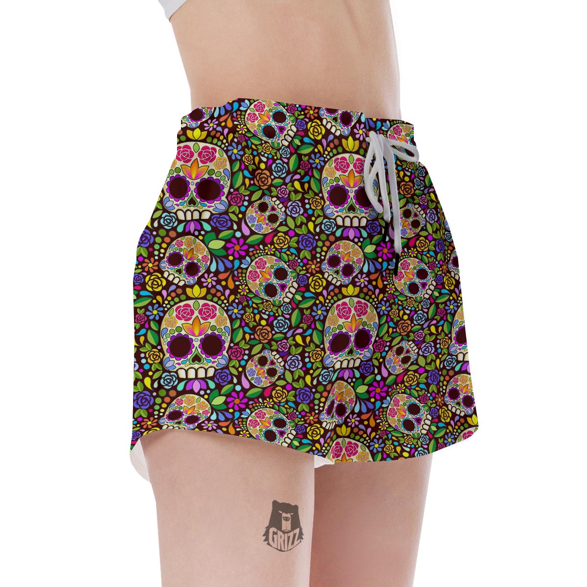 Sugar Skull Mexican Floral Women's Shorts-grizzshop