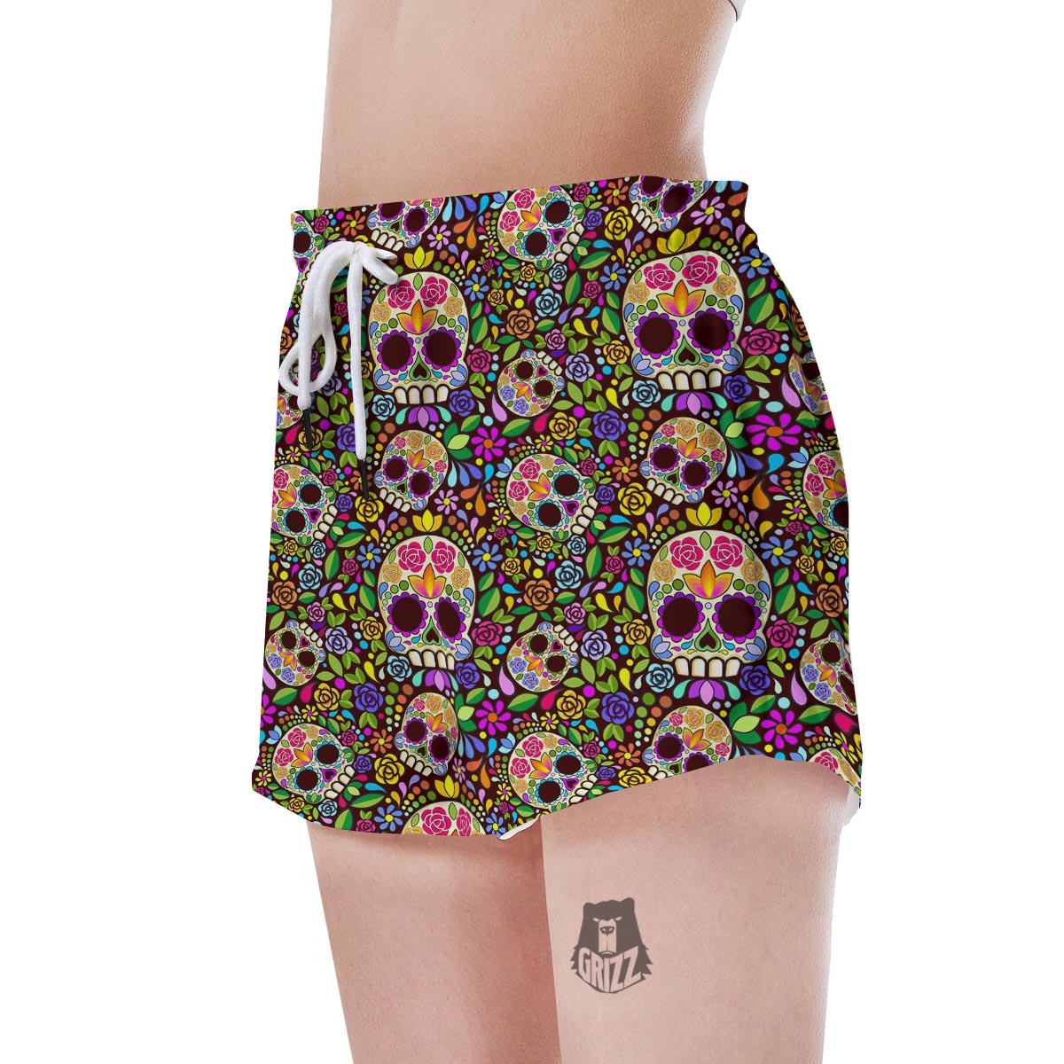 Sugar Skull Mexican Floral Women's Shorts-grizzshop