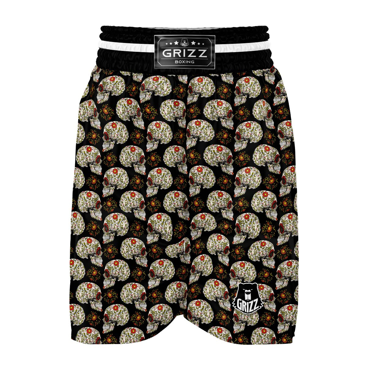 Sugar Skull Pattern Print Boxing Shorts-grizzshop