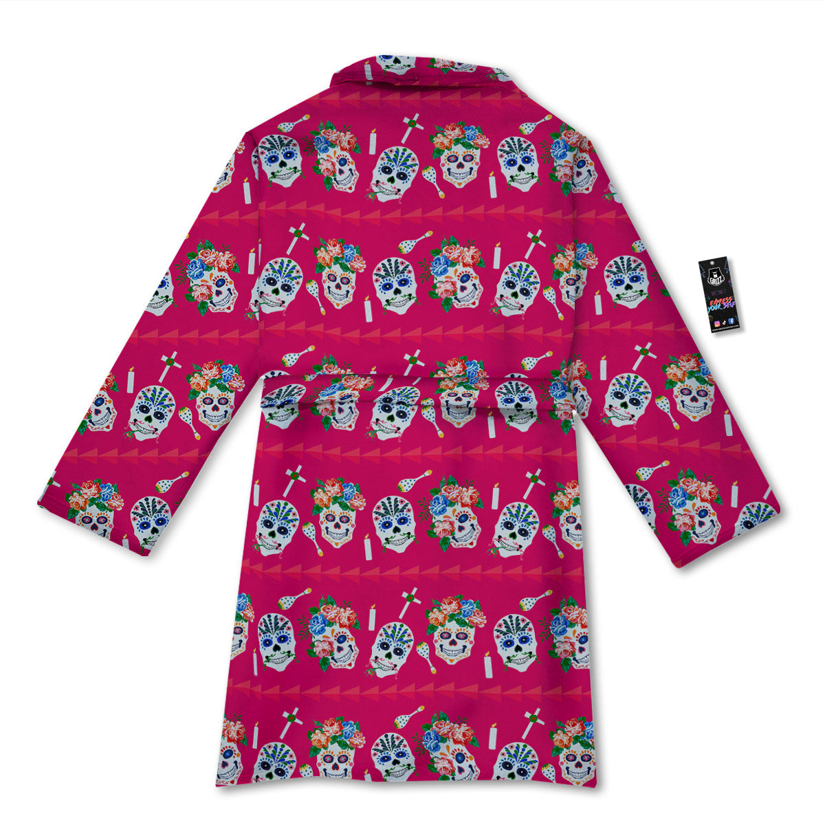 Sugar Skull Pink Print Pattern Bathrobe-grizzshop