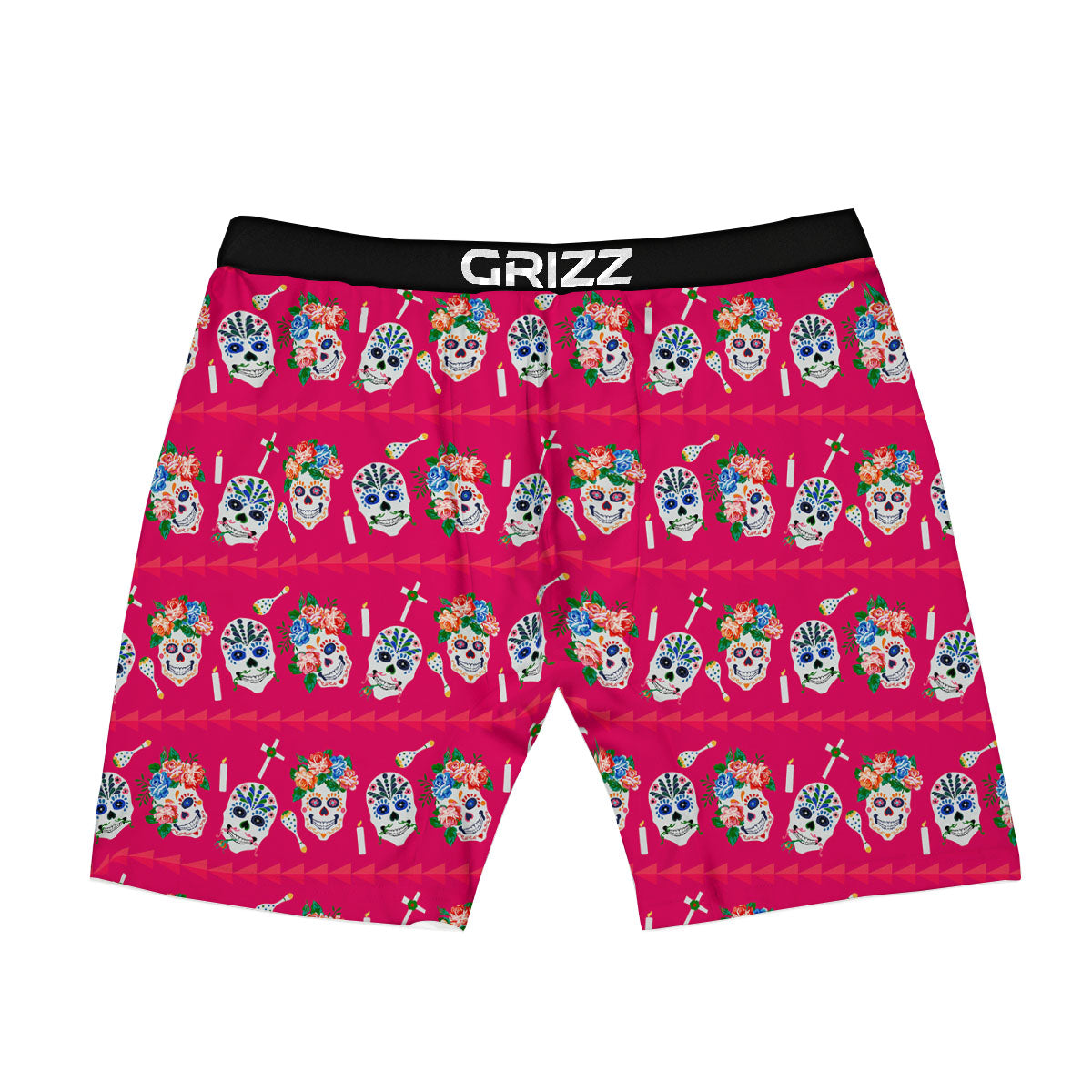 Sugar Skull Pink Print Pattern Boxer Briefs-grizzshop