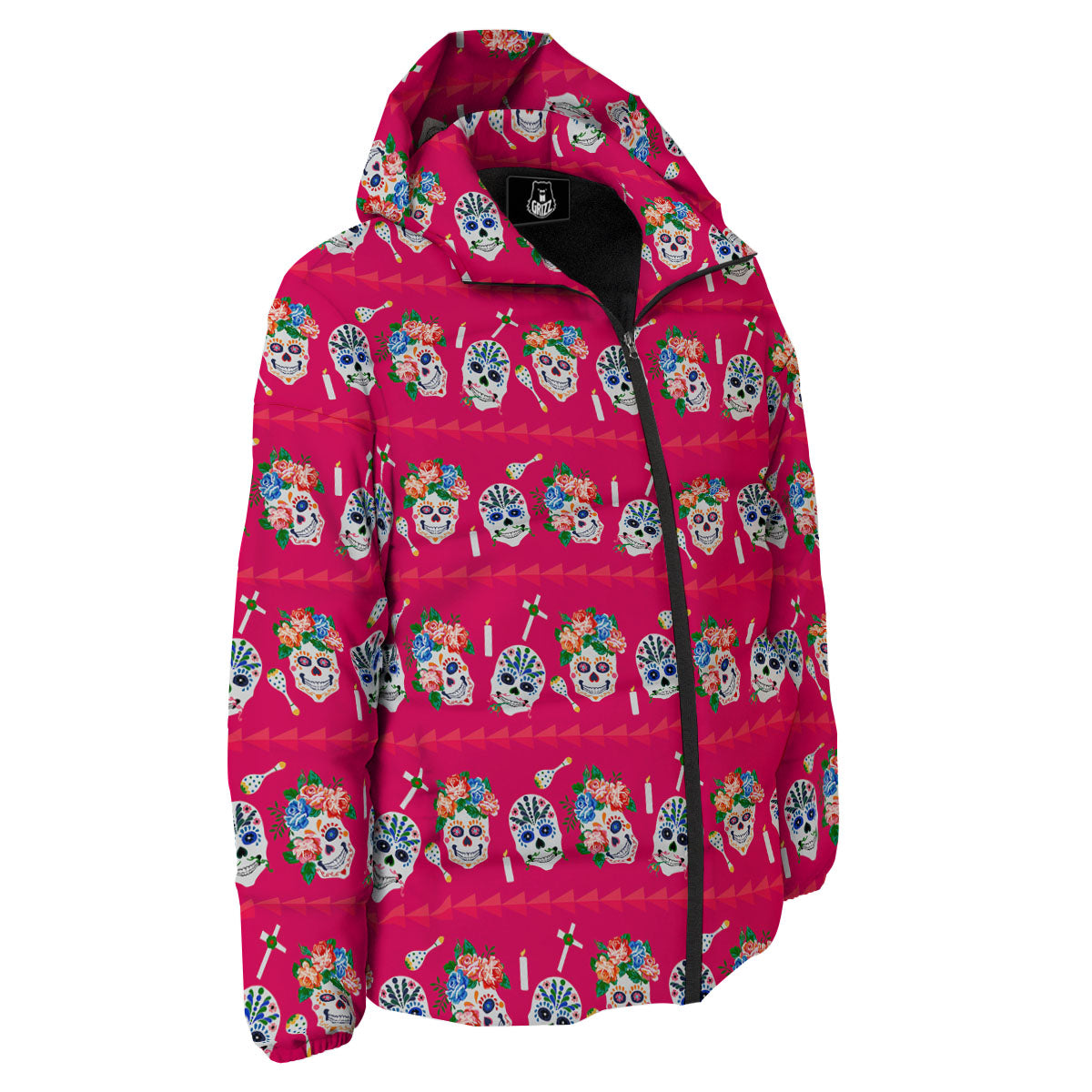Sugar Skull Pink Print Pattern Down Jacket-grizzshop